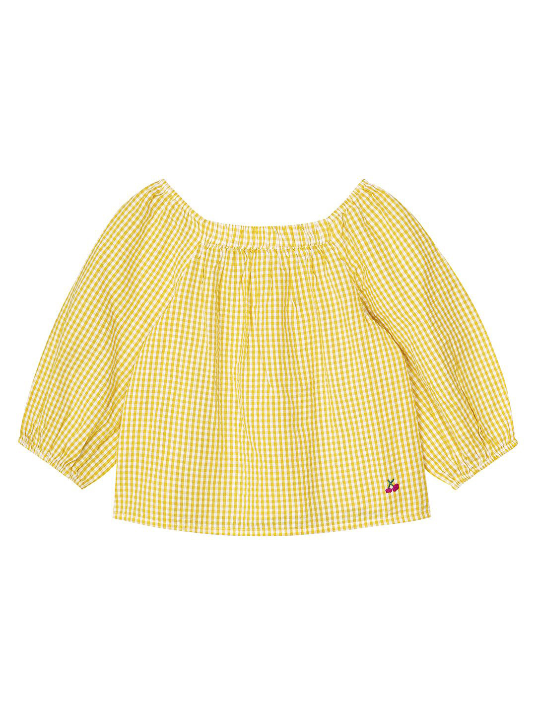 

Budding Bees Girls Checked Square Neck Puff Sleeve Cotton Top, Yellow