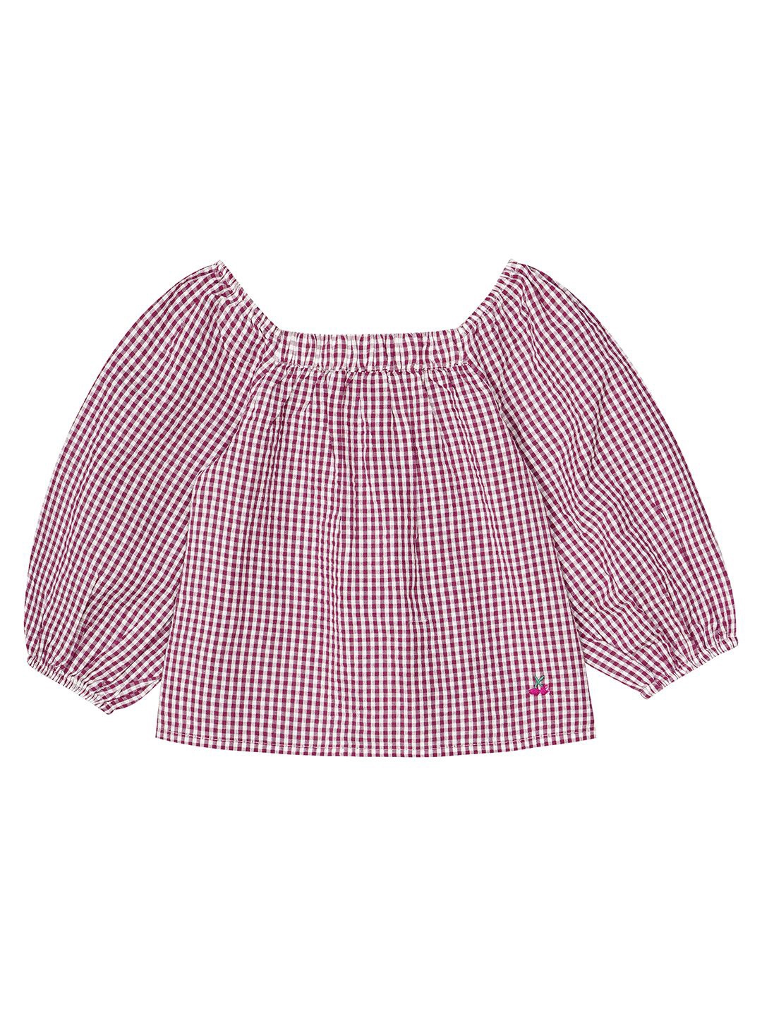 

Budding Bees Girls Checked Square Neck Puff Sleeve Cotton Top, Purple