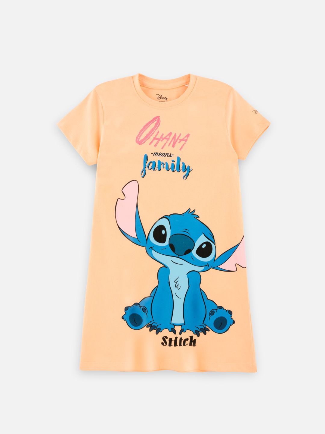 

Girls Ohana Stitch Printed Pure Cotton T-shirt Dress, Peach