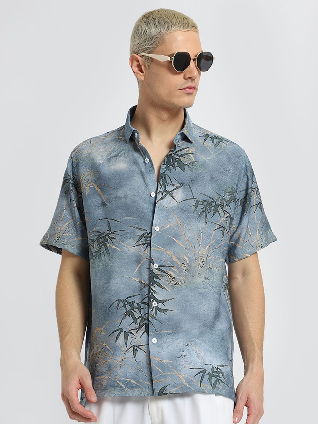 

Banana Club Classic Slim Fit Floral Printed Casual Shirt, Blue