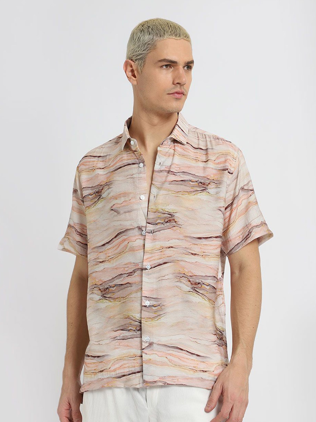

Banana Club Classic Slim Fit Abstract Printed Casual Shirt, Brown