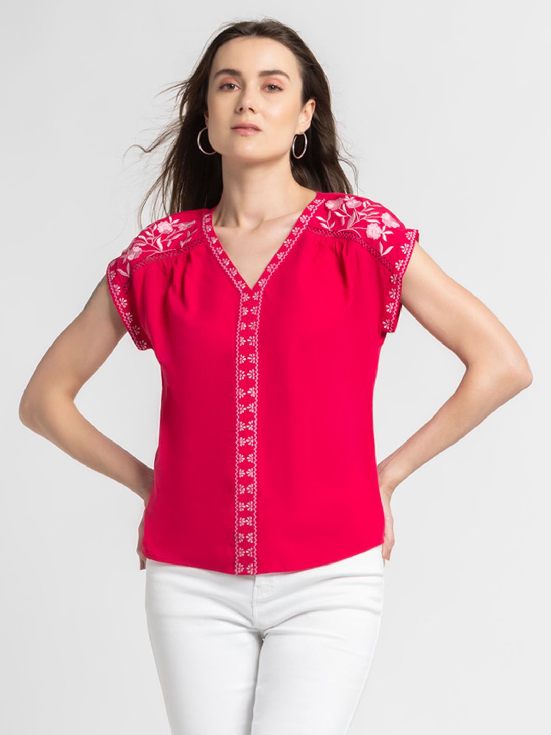 

SHAYE Embroidered Extended Sleeves Top, Pink