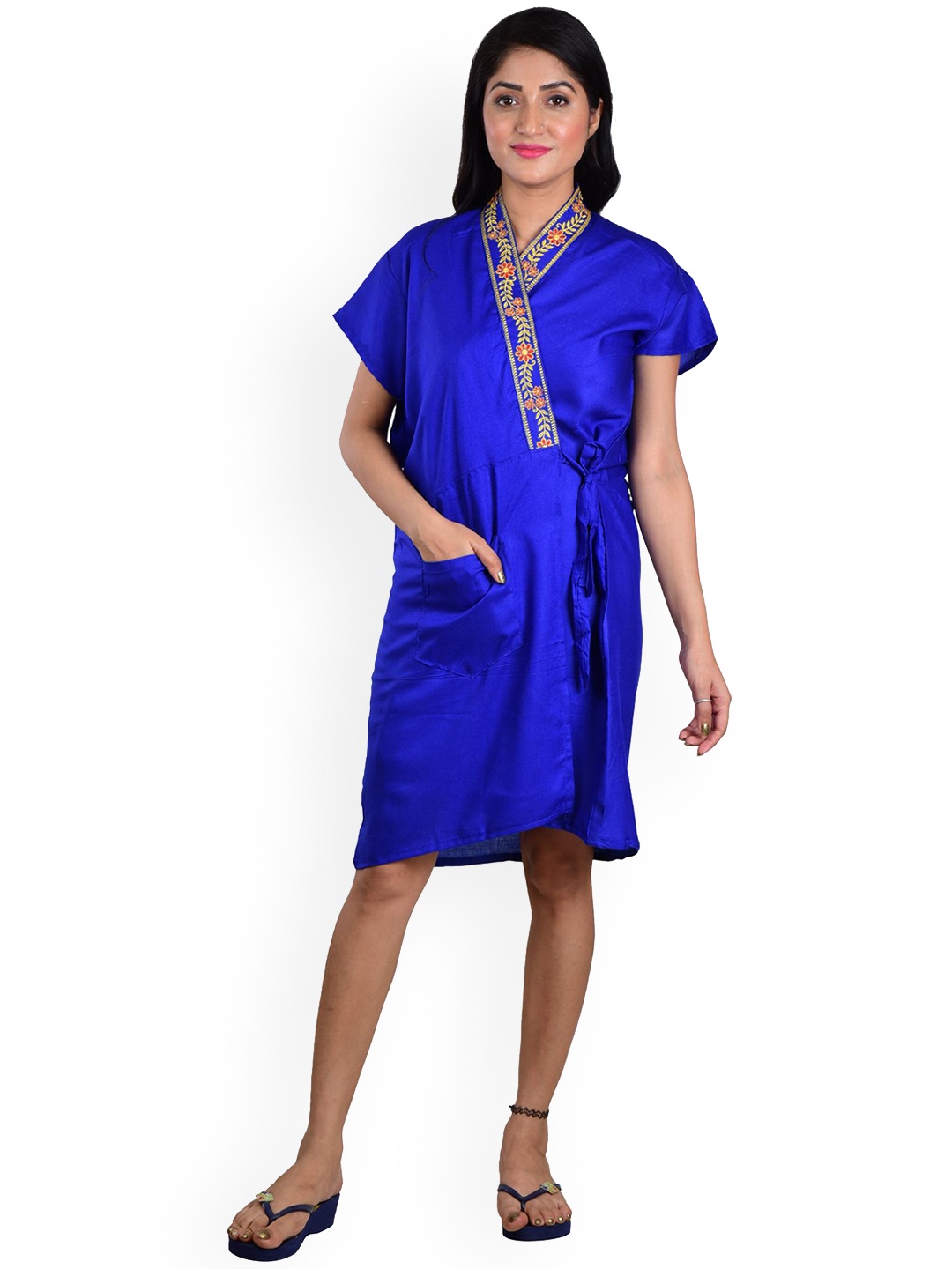 

DUI KONNA V-Neck Knee Length Robe, Blue