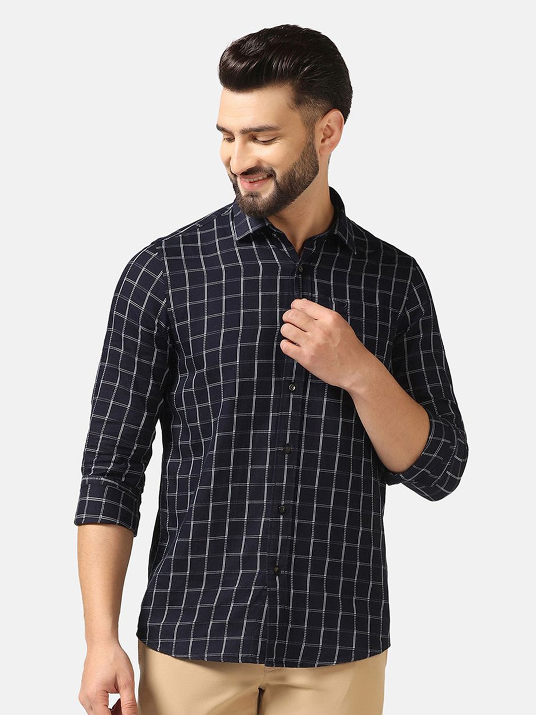 

Blackberrys Straight Slim Fit Checked Cotton Casual Shirt, Blue