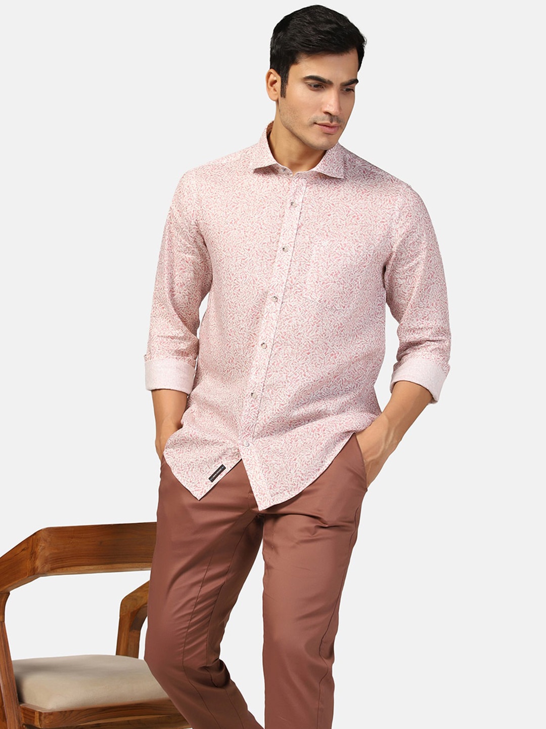 

Blackberrys Spread Collar Long Sleeves Straight Slim Fit Micro Ditsy Printed Casual Shirt, Red