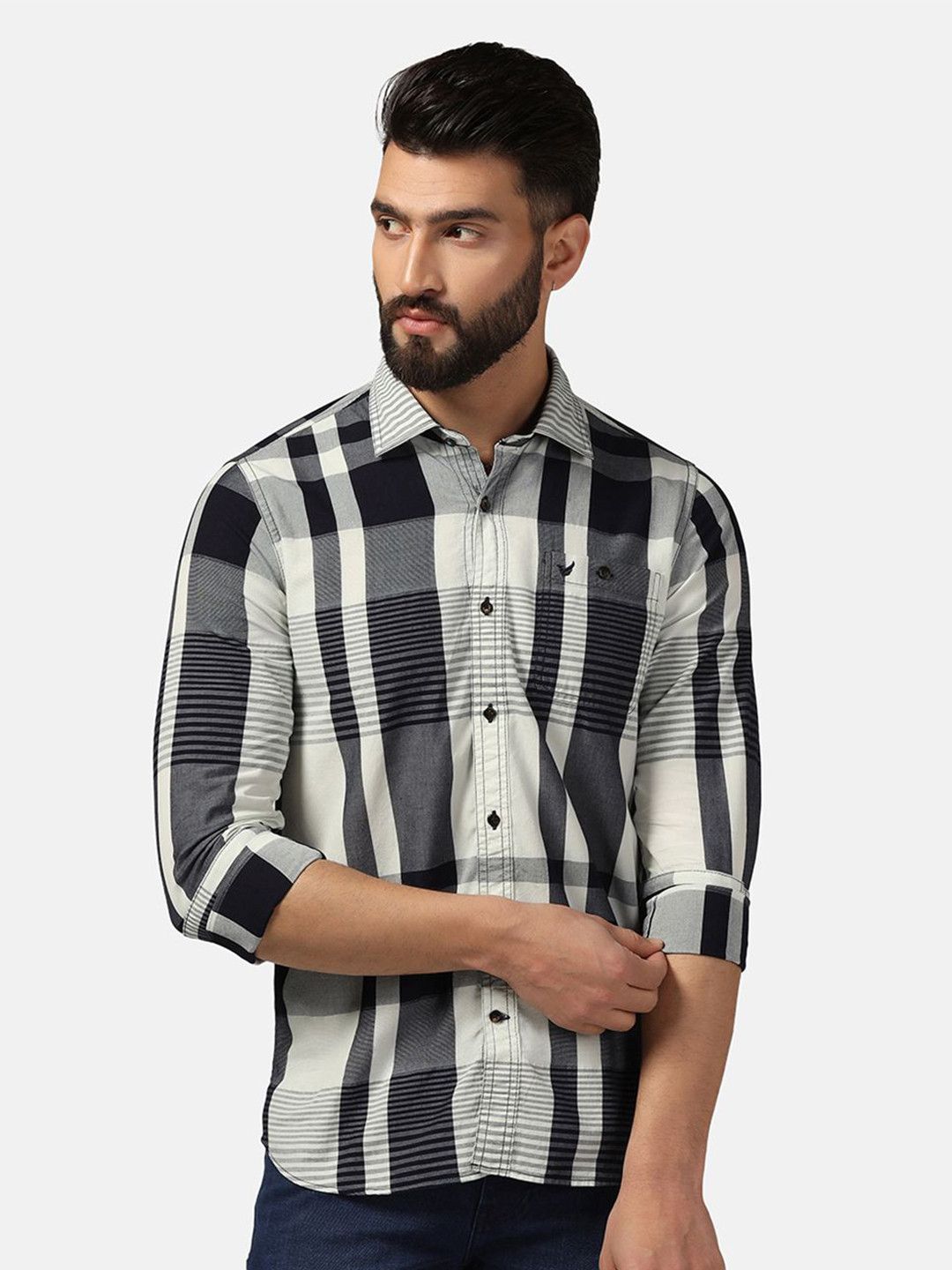 

Blackberrys Straight Slim Fit Tartan Checked Spread Collar Cotton Shirt, Blue
