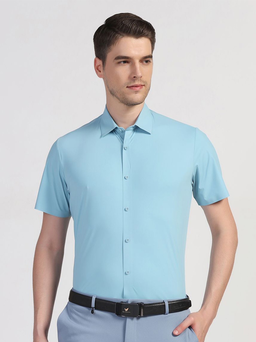 

Blackberrys TechPro Men Half Sleeve Blue Solid Formal Shirts