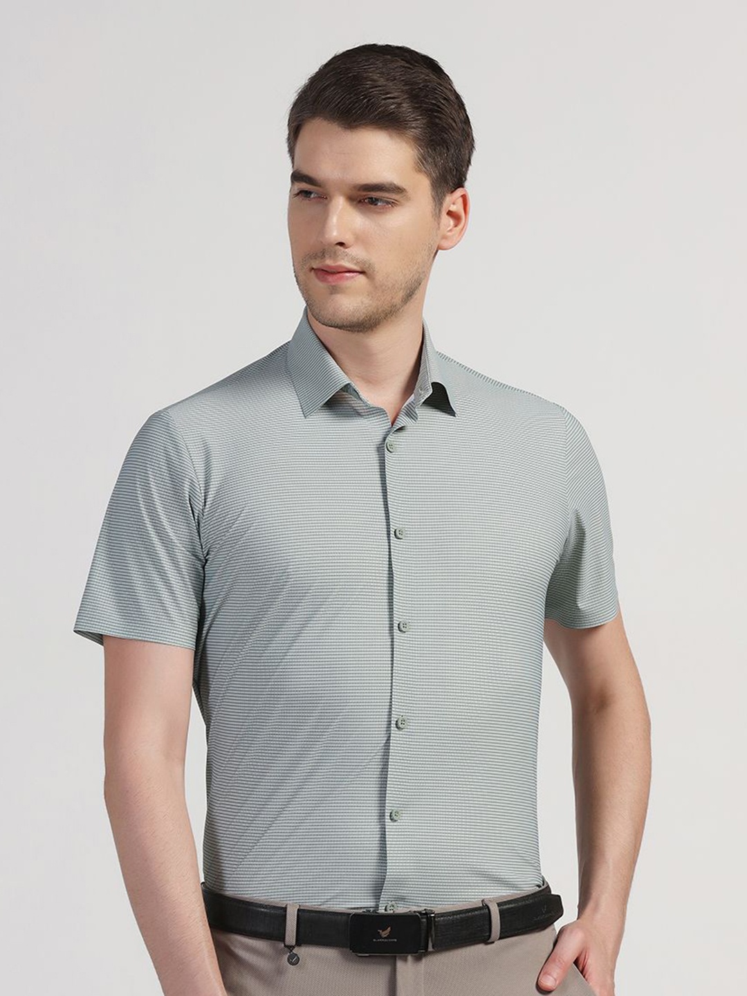

Blackberrys TechPro Men Half Sleeve Olive Printed Formal Shirts