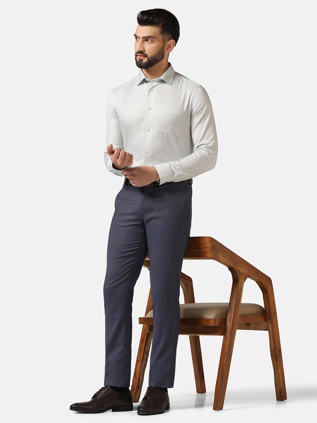 

Blackberrys Men'S Green Check Formal Slim Fit Wrinkle-Resistant Shirt