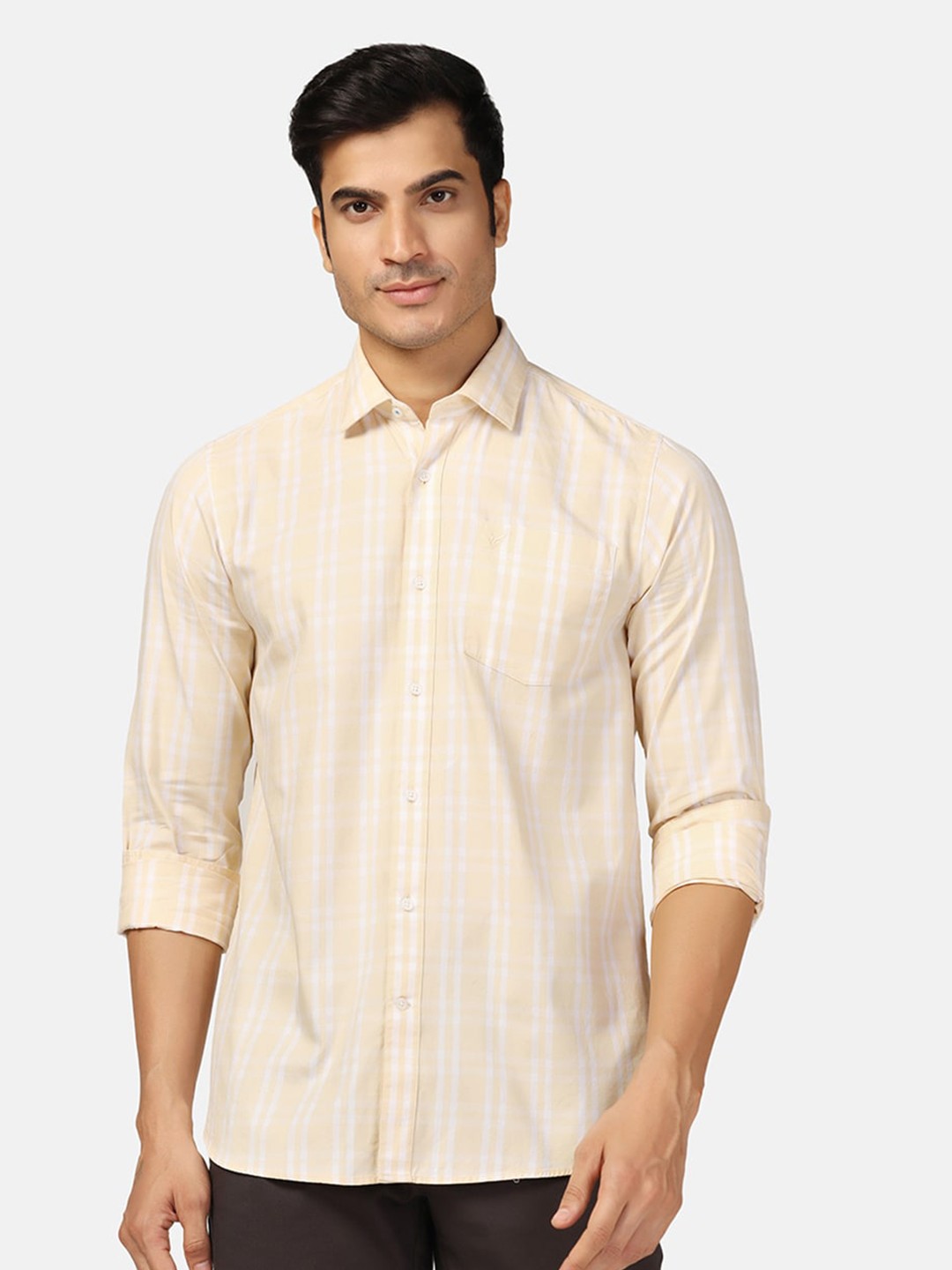 

Blackberrys Straight Slim Fit Vertical Stripes Cotton Casual Shirt, Yellow