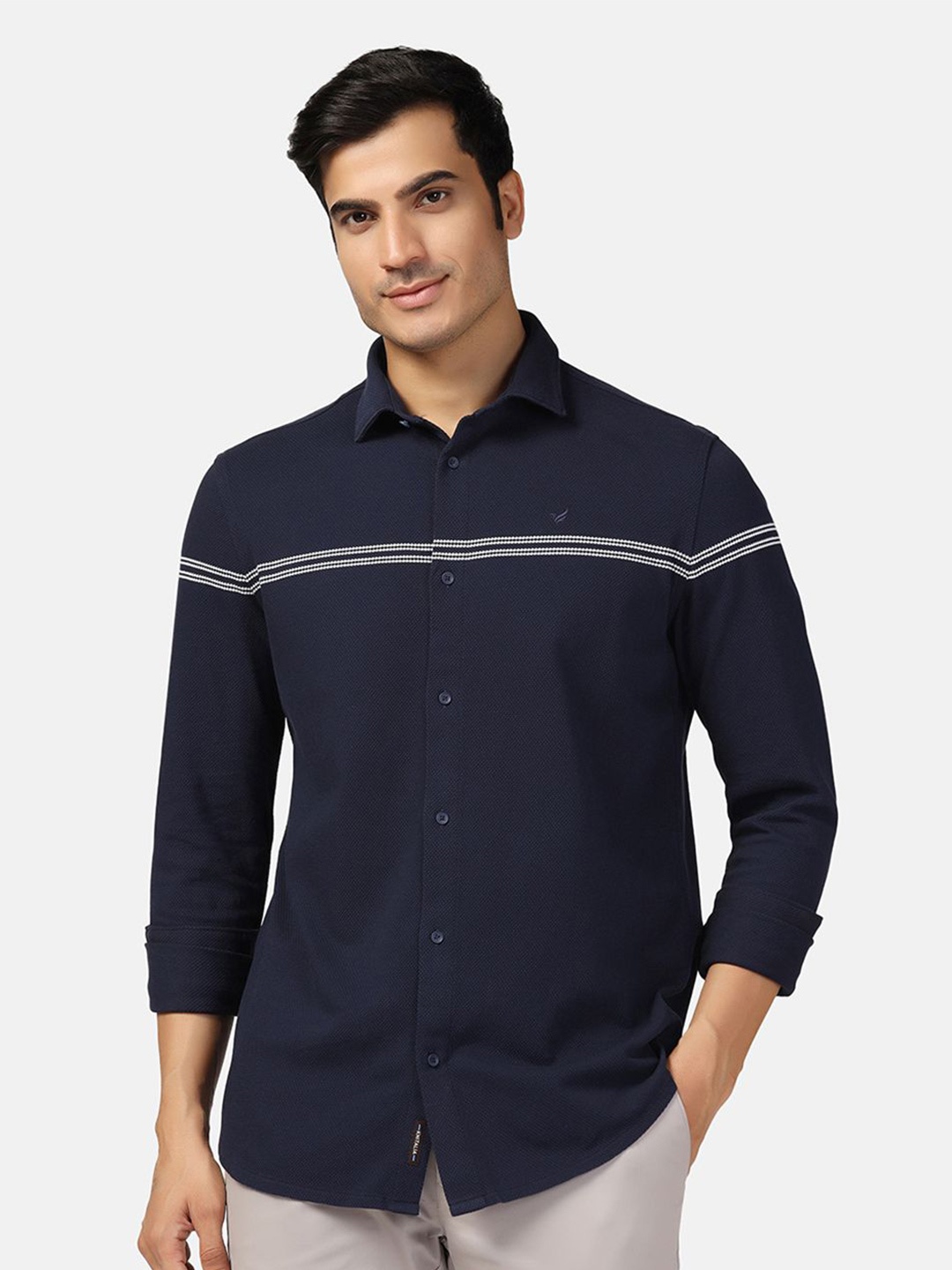 

Blackberrys Straight Self Design Cotton Casual Shirt, Navy blue