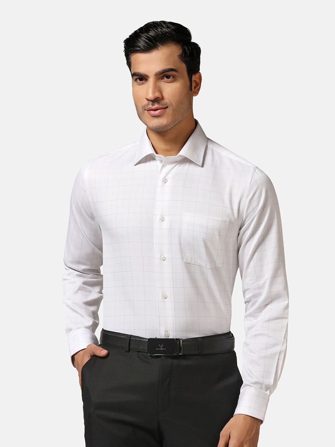 

Blackberrys Straight Slim Fit Checked Cotton Formal Shirt, White