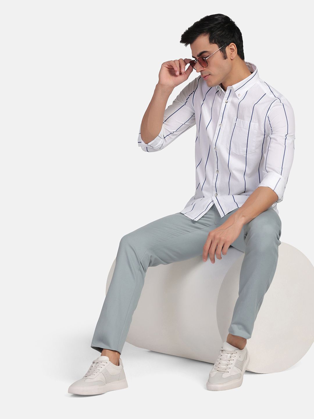 

Blackberrys Straight Slim Fit Striped Button-Down Collar Cotton Shirt, White