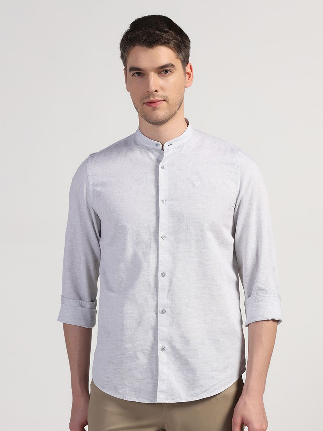 

Blackberrys Straight Slim Fit Mandarin Collar Cotton Shirt, Grey