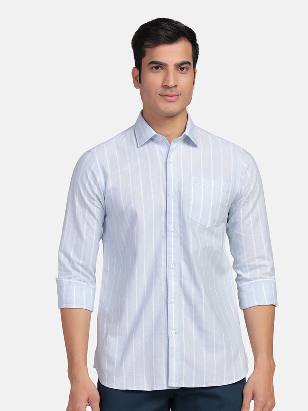 

Blackberrys Straight Slim Fit Vertical Stripes Cotton Casual Shirt, Blue