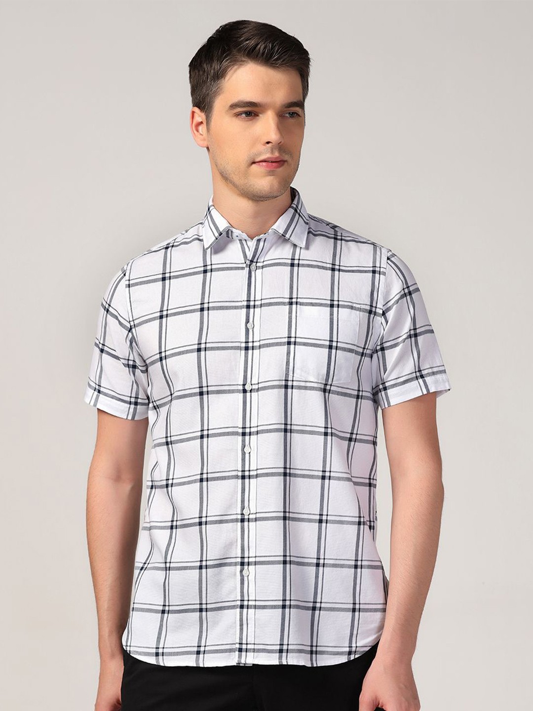 

Blackberrys Straight Slim Fit Windowpane Checks Cotton Casual Shirt, White