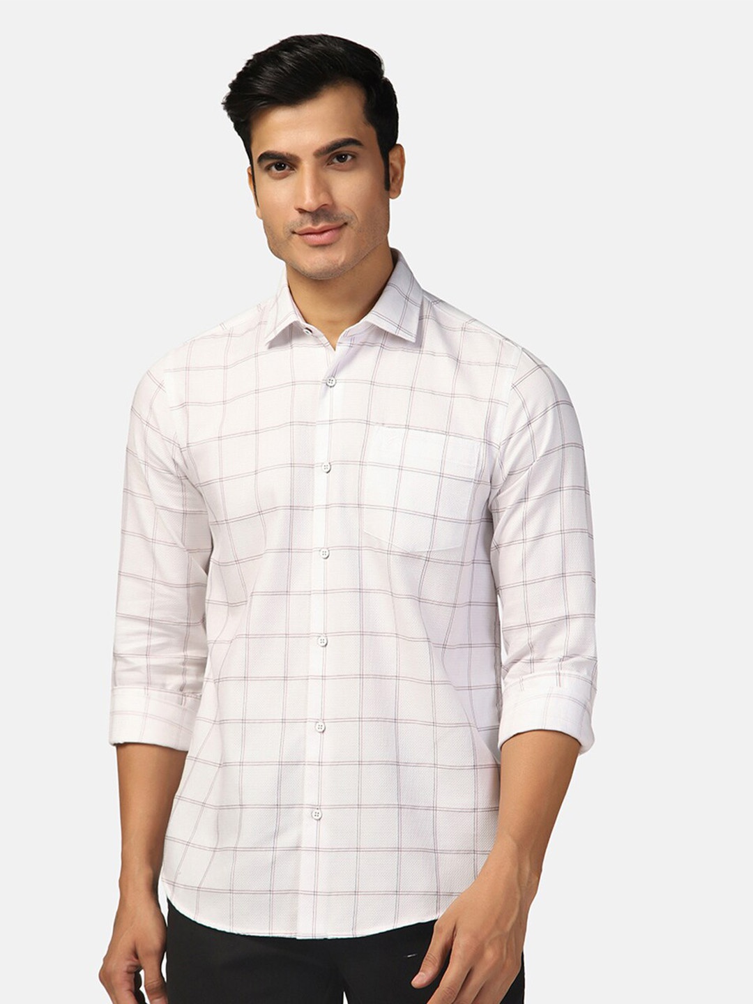 

Blackberrys Straight Slim Fit Checked Cotton Casual Shirt, White