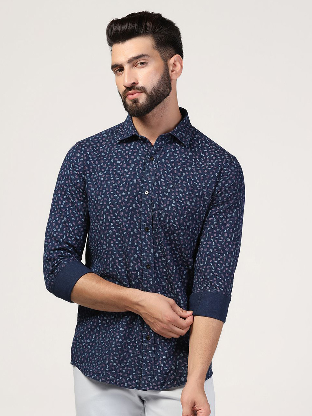 

Blackberrys Straight Slim Fit Floral Printed Cotton Casual Shirt, Blue