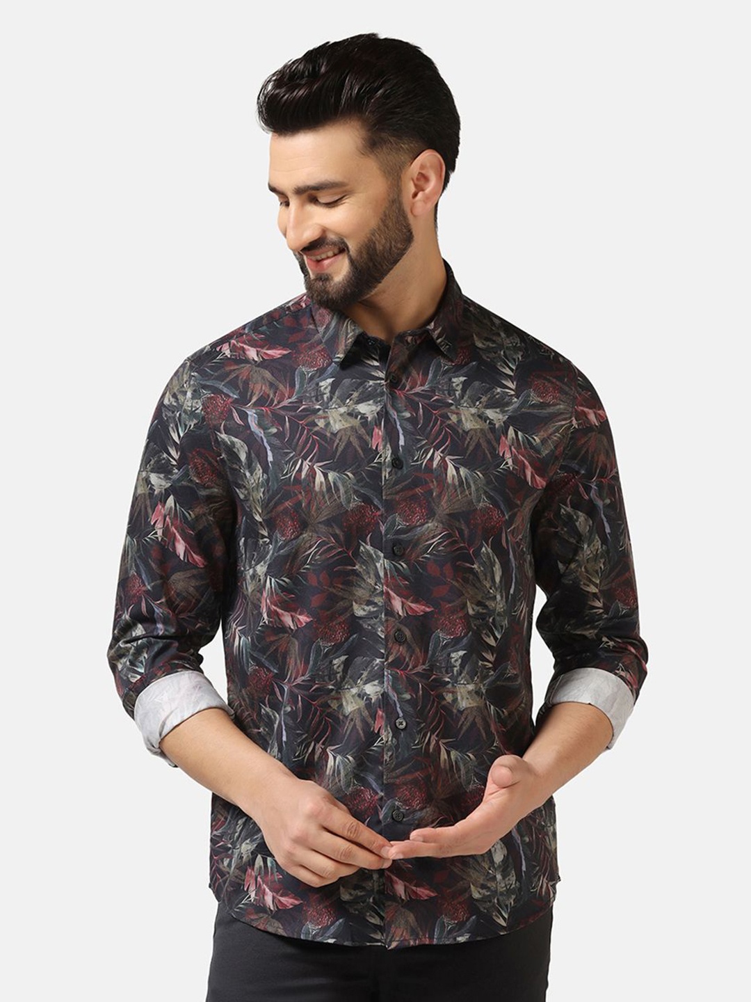 

Blackberrys Straight Slim Fit Floral Printed Cotton Casual Shirt, Blue