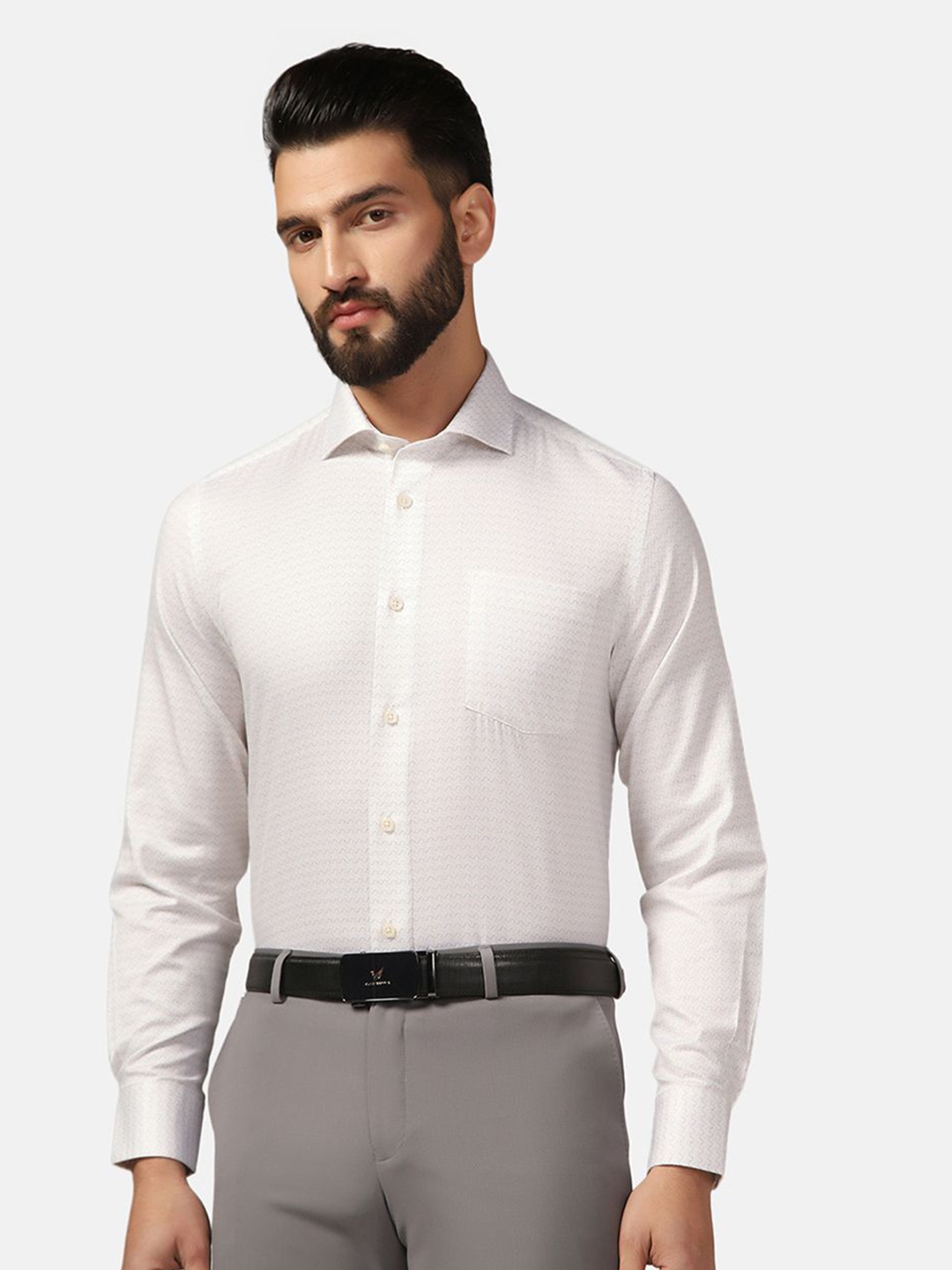 

Blackberrys Straight Slim Fit Geometric Printed Cotton Formal Shirt, White