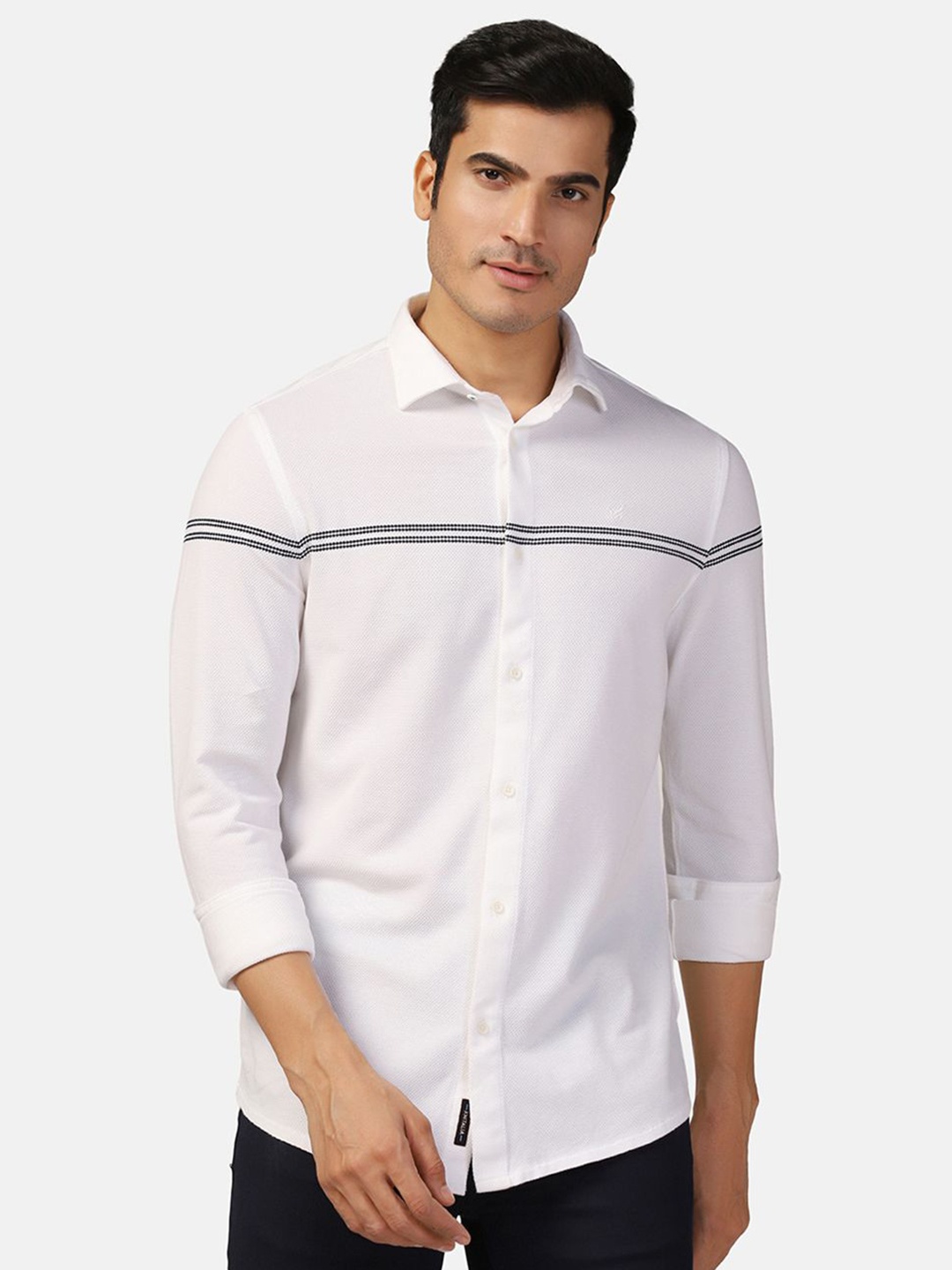 

Blackberrys Straight Horizontal Striped Cotton Casual Shirt, Off white