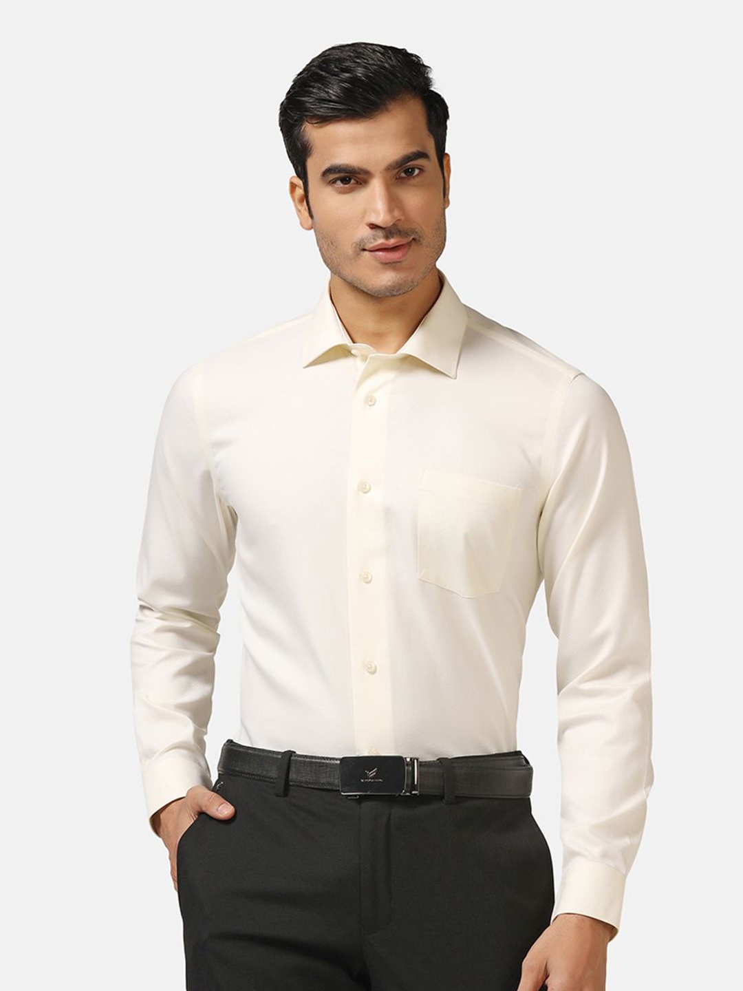 

Blackberrys Men'S Cream Textured Formal Slim Fit Wrinkle-Resistant Shirt