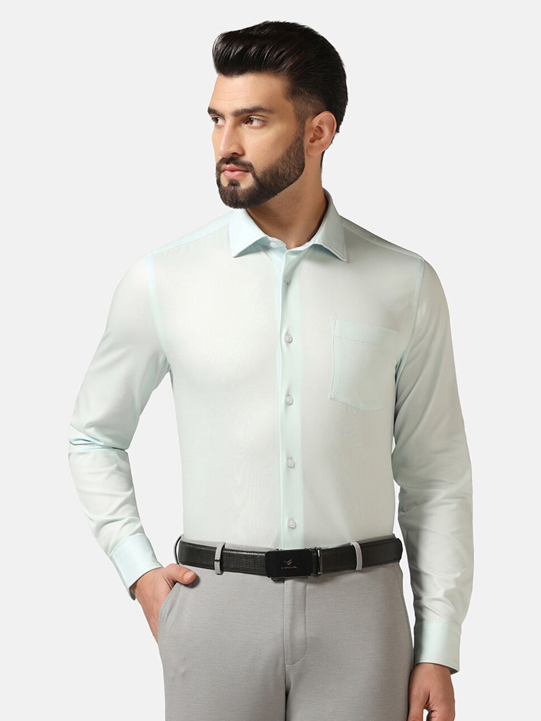 

Blackberrys Straight Slim Fit Spread Collar Cotton Formal Shirt, Green