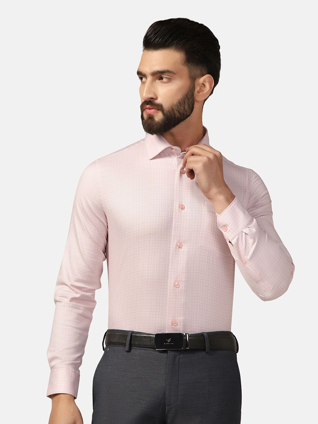 

Blackberrys Men Check Formal Slim Fit Wrinkle-Resistant Shirt, Brown