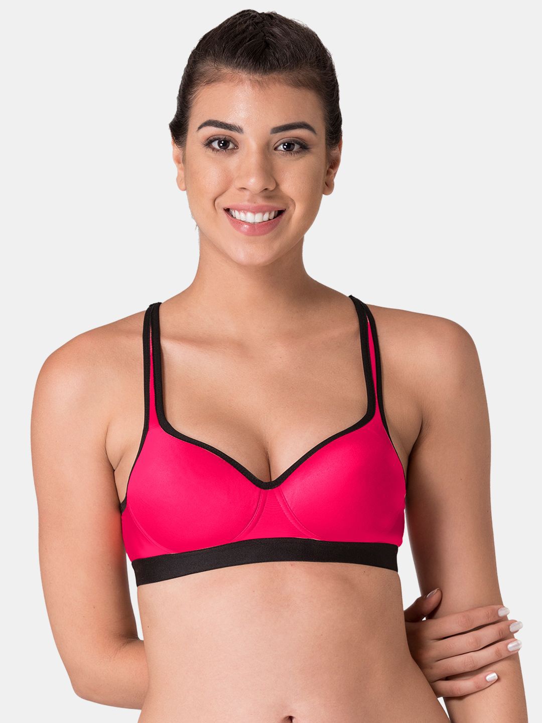 

KOMLI Full Coverage Lightly Padded Cotton Workout Bra- All Day Comfort, Pink