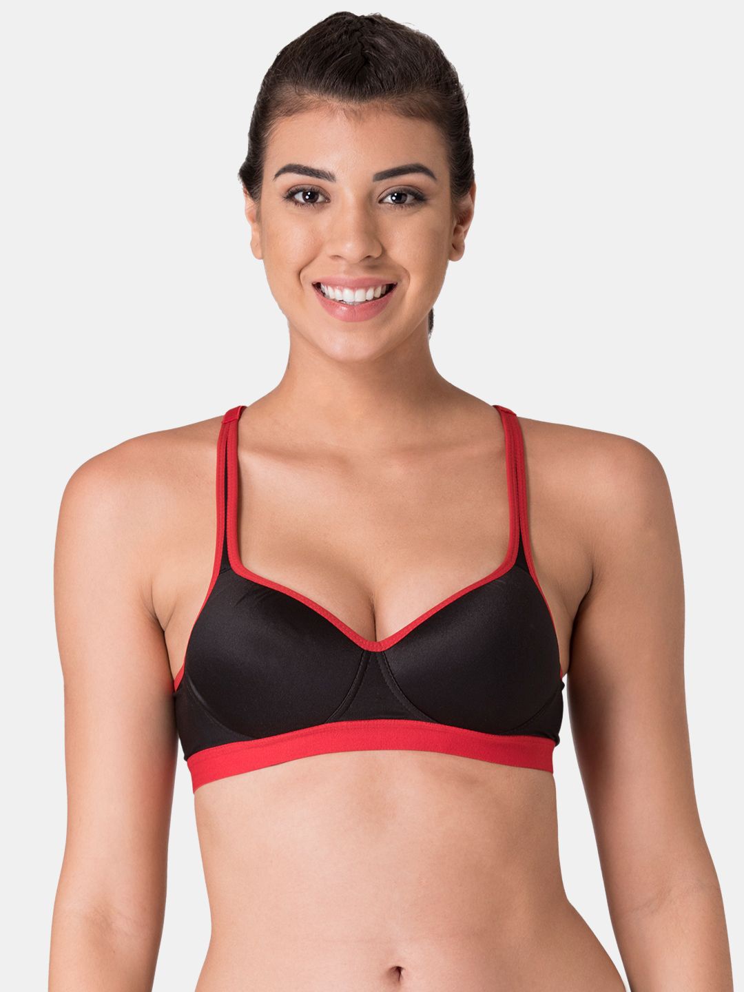 

KOMLI Full Coverage Lightly Padded Racer-Back T-Shirt Bra With All Day Comfort, Black