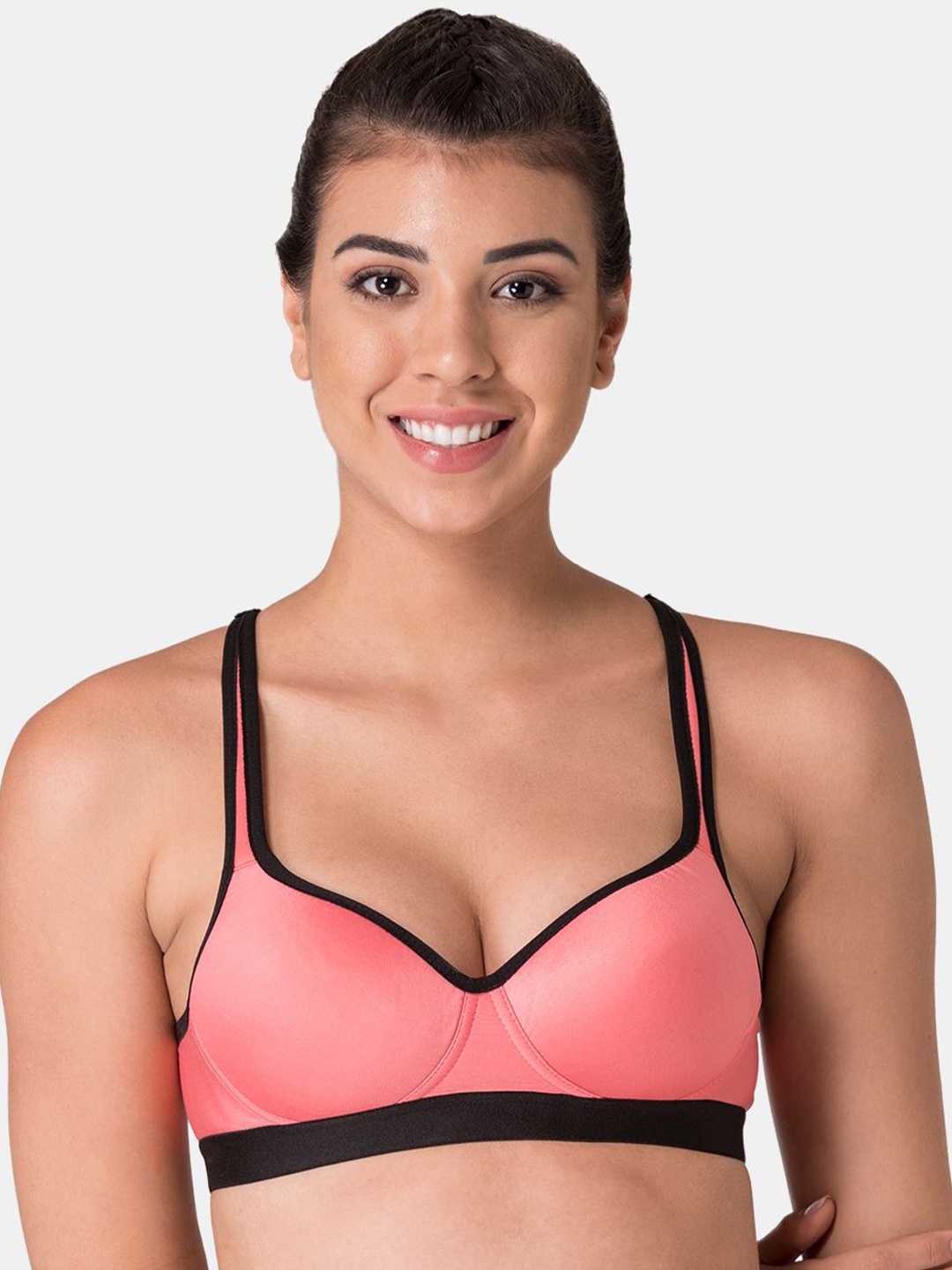 

KOMLI Full Coverage Lightly Padded Cotton Workout Bra- All Day Comfort, Coral