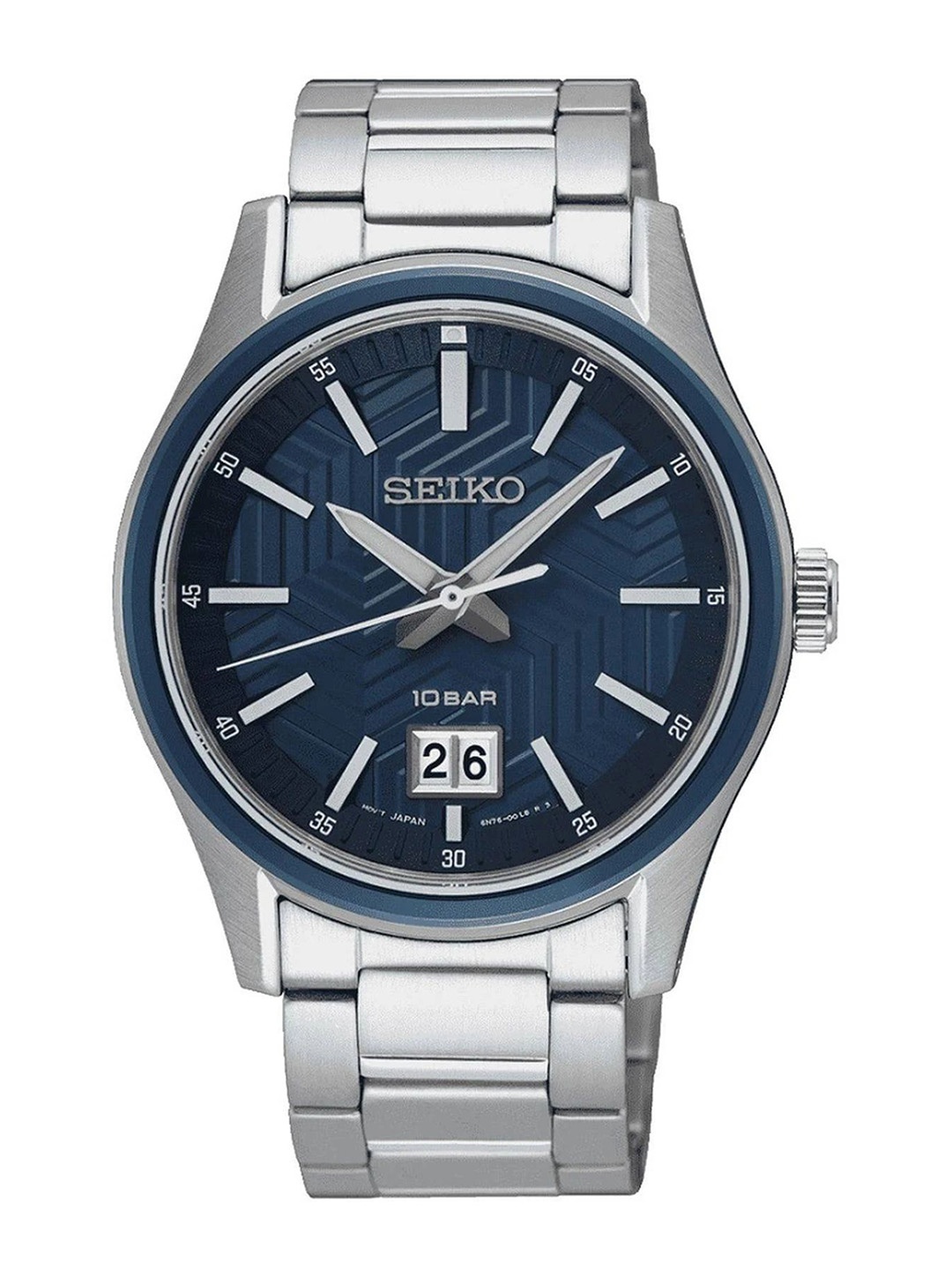 

SEIKO Men Textured Dial & Stainless Steel Bracelet Style Straps Analogue Watch SUR559P1_N, Navy blue