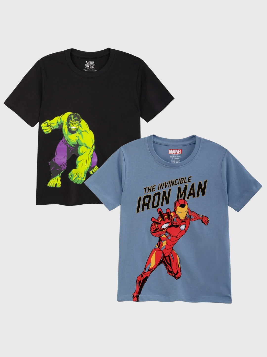 

Kids Unisex Pack Of 2 Hulk & Iron Man Printed Cotton T-shirts, Multi