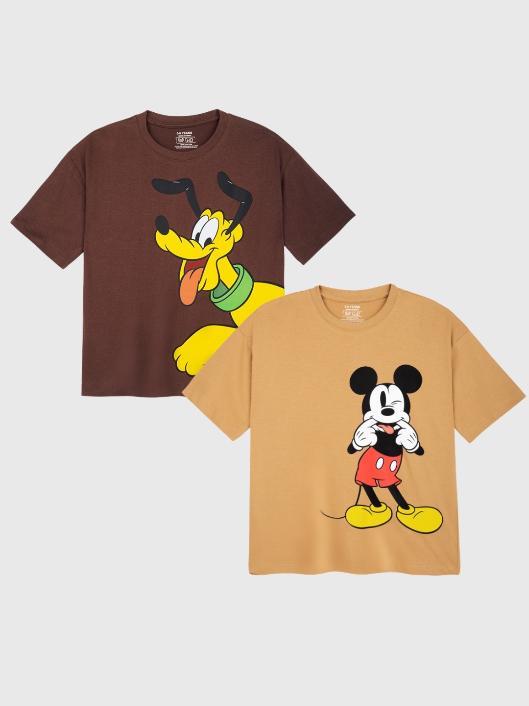 

Kids Unisex Pack Of 2 Mickey Mouse & Pluto Printed Cotton T-shirts, Khaki