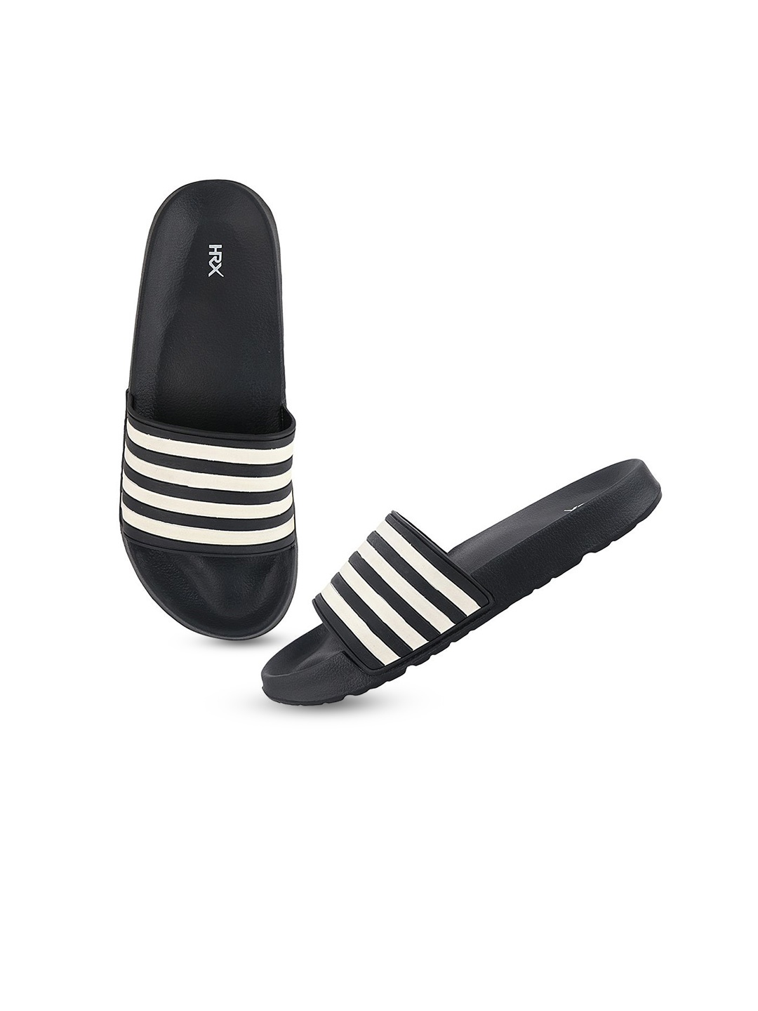 

HRX by Hrithik Roshan Men Black Striped Lightweight Sliders