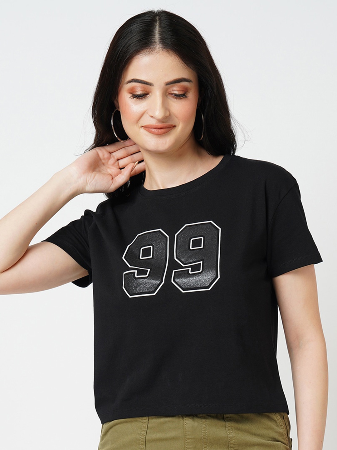 Kraus Jeans Typography Printed Round Neck Short Sleeves Cotton T-shirt, Black