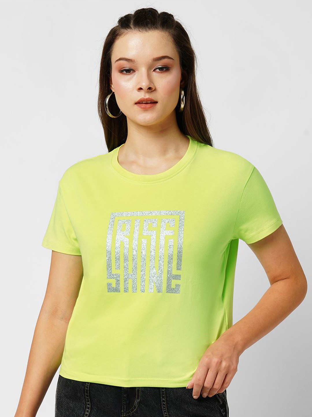 

Kraus Jeans Typography Printed Short Sleeves Slim Fit Cotton Casual T-Shirt, Lime green