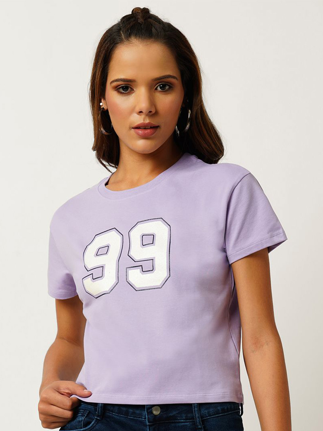 

Kraus Jeans Typography Printed Slim Fit Cotton Casual T-shirt, Lavender