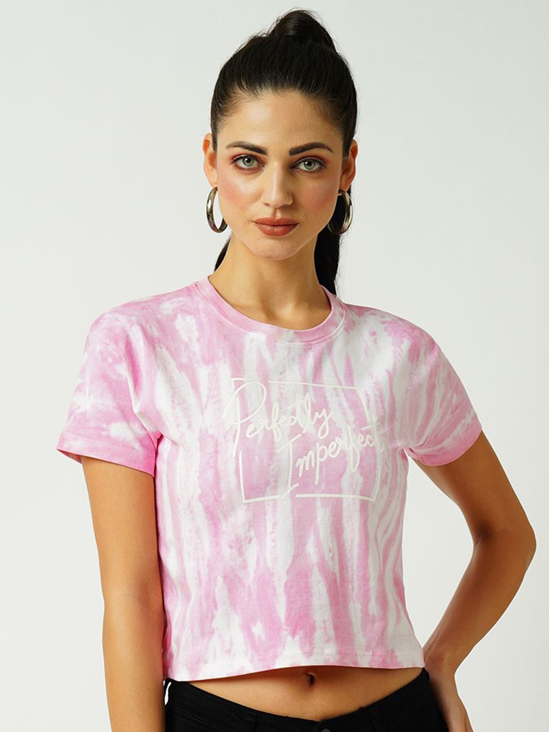 

Kraus Jeans Tie and Dye Printed Extended Sleeves Slim Fit Cotton Casual T-Shirt, Pink