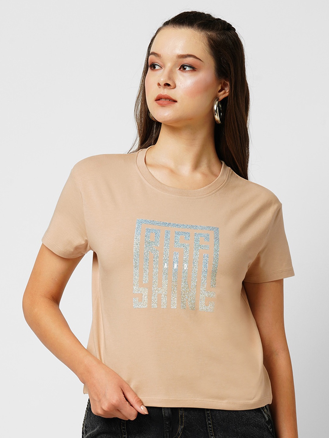 

Kraus Jeans Typography Printed Round Neck Short Sleeves Cotton T-shirt, Beige