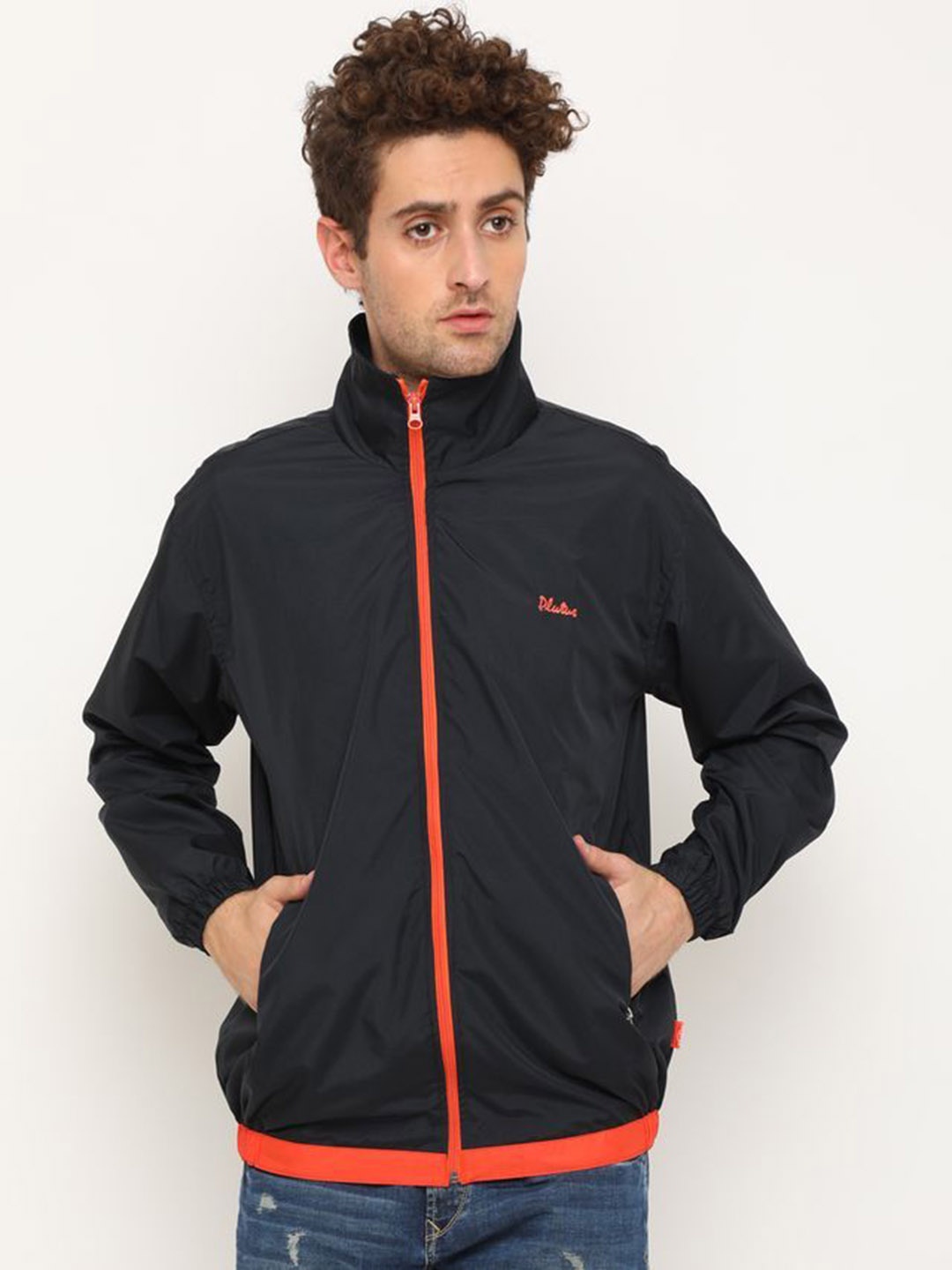 

Plutus Mock Collar Lightweight Sporty Jacket, Orange