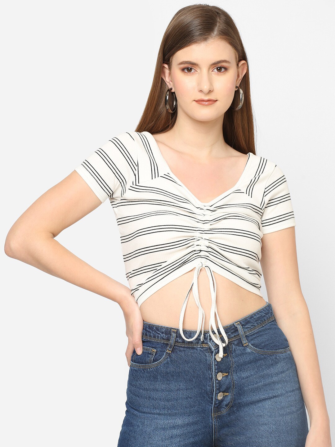 

Kraus Jeans Striped Cotton Crop Top, White