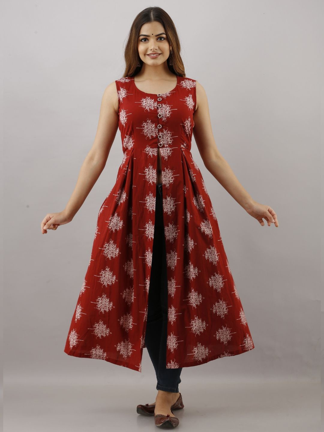 

ftDiva Ethnic Motifs Printed Kurta, Maroon