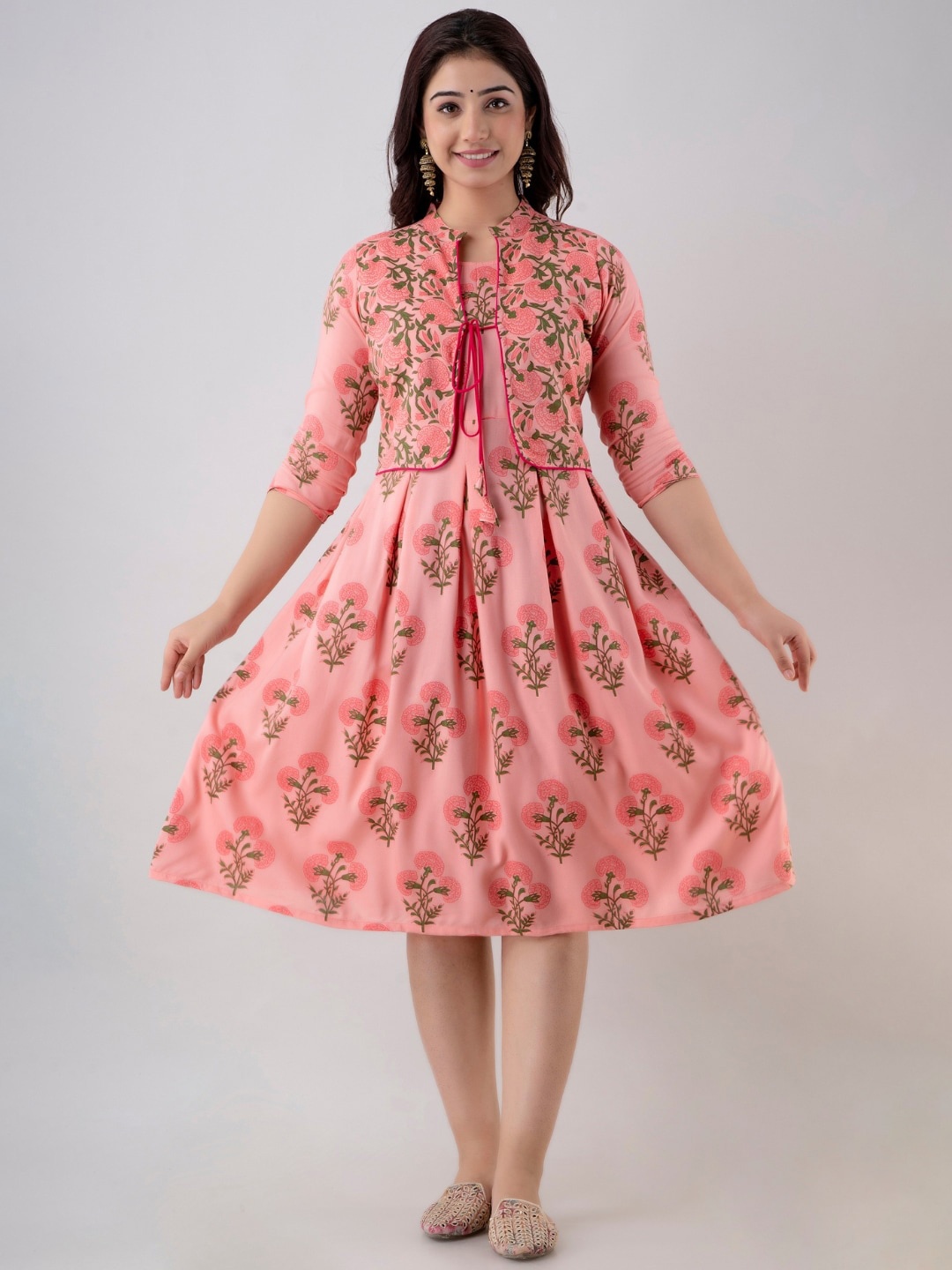 

ftDiva Floral Print Fit & Flare Dress, Pink