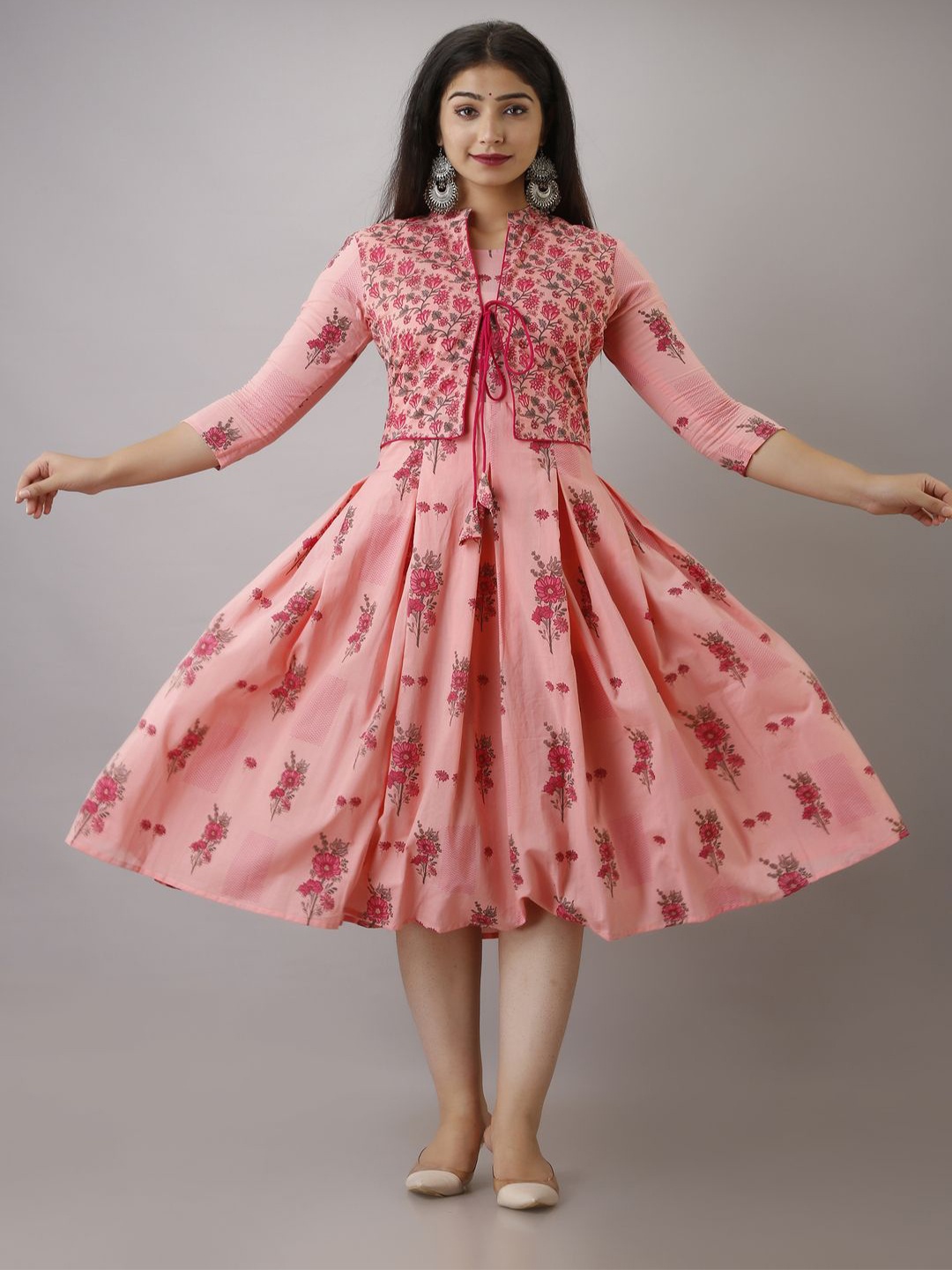 

ftDiva Floral Print Fit & Flare Midi Dress, Pink