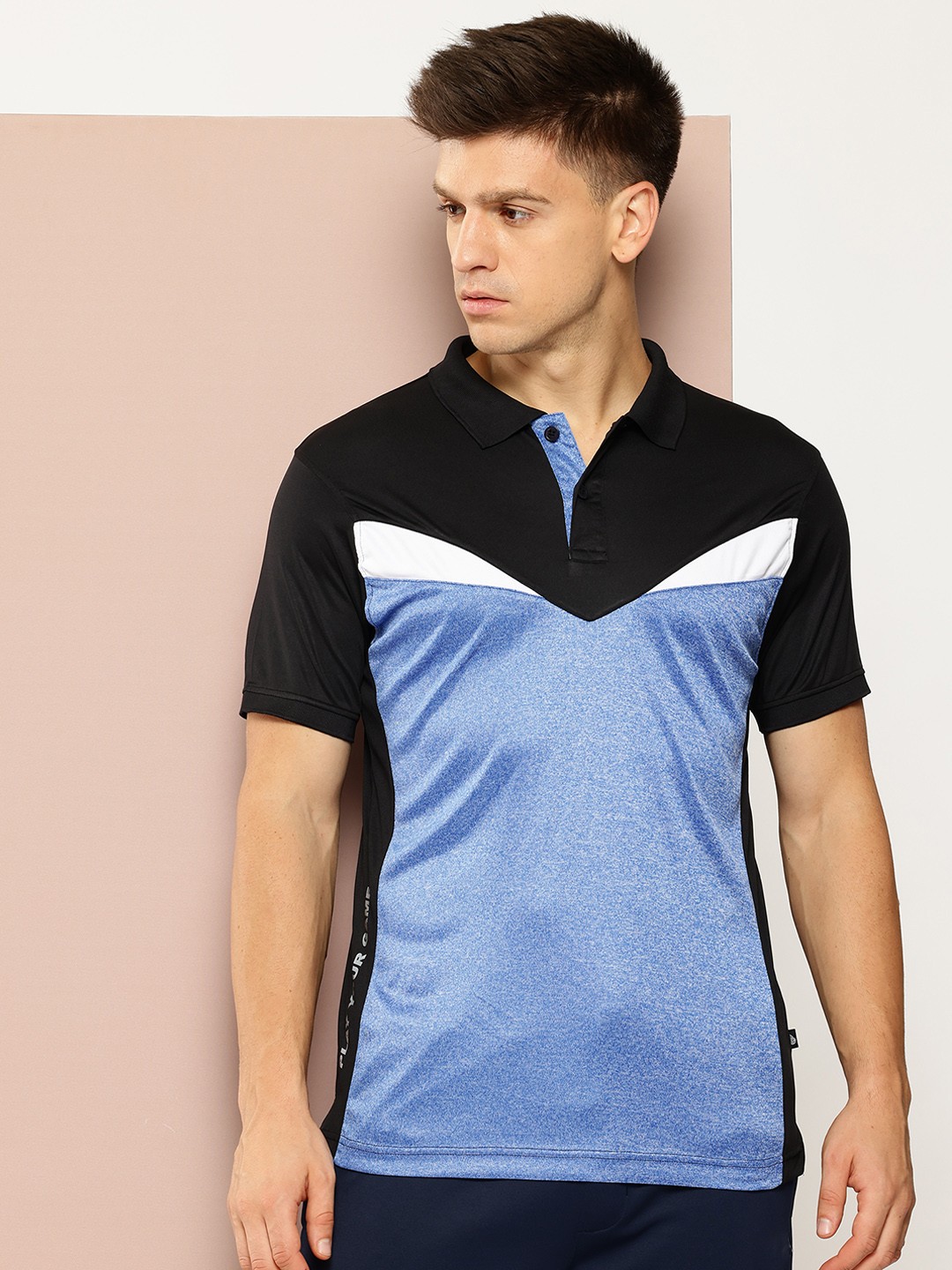 

Club York Men Colourblocked Polo Collar T-shirt, Black