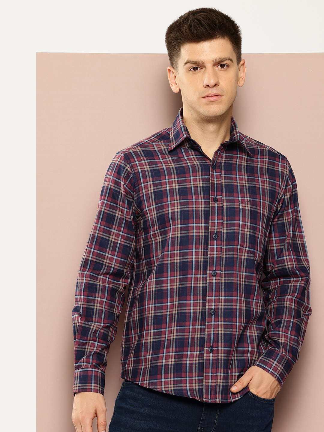 

Club York Men Checked Casual Shirt, Navy blue