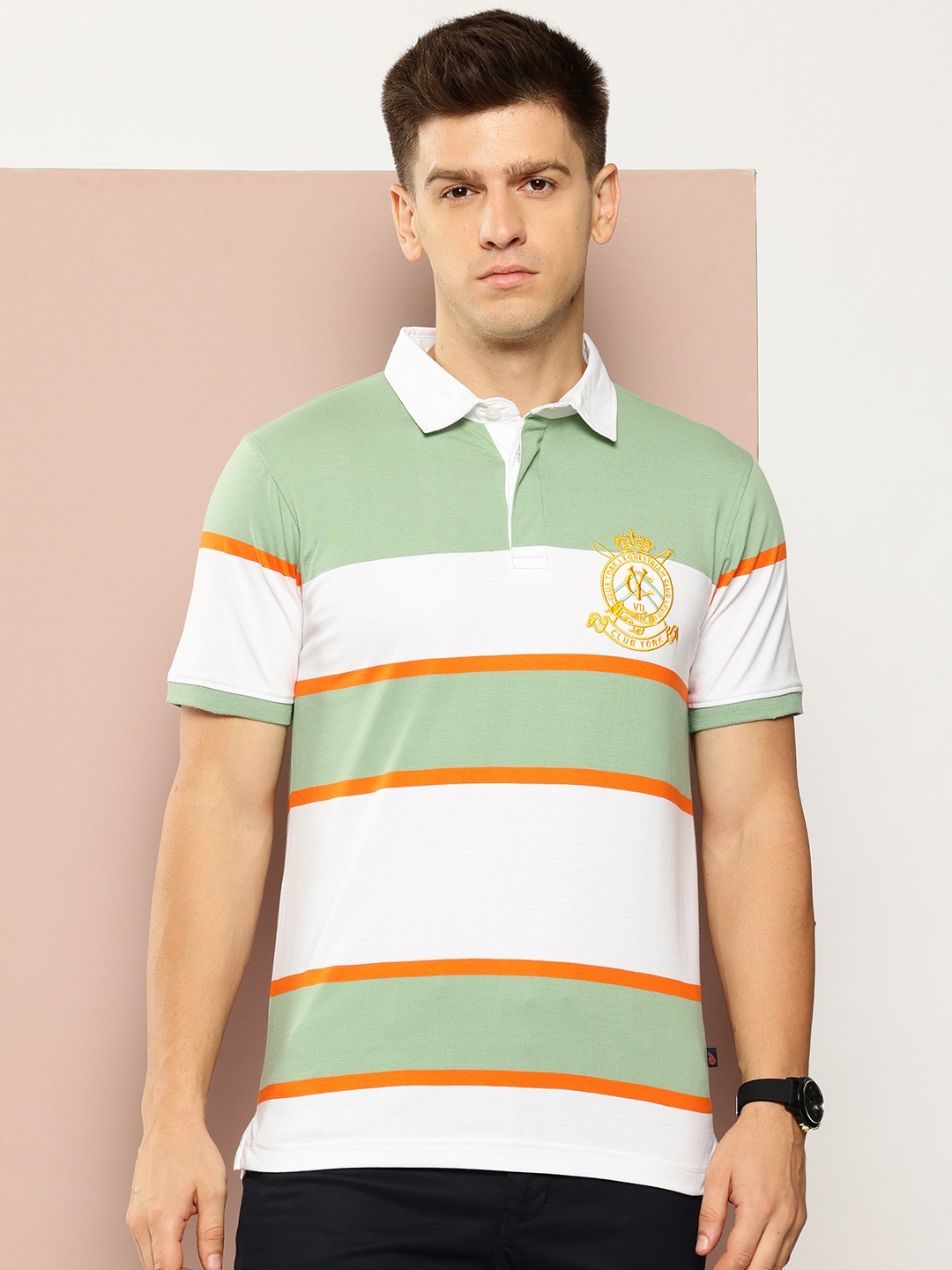 

Club York Men Colourblocked Polo Collar T-shirt, Green