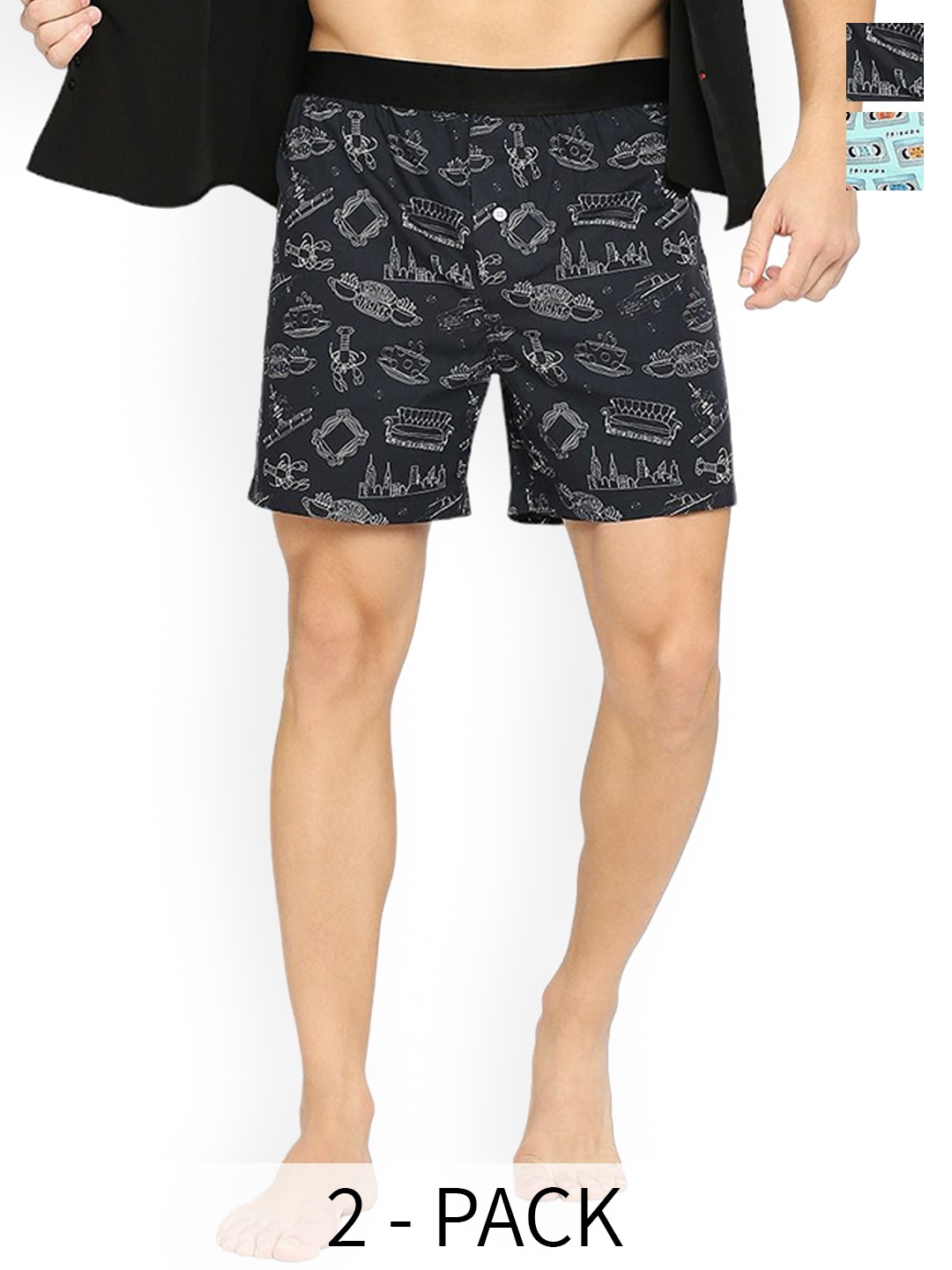 

BZ INNERWEAR Pack Of 2 Printed Pure Cotton Boxers WB-FRND-CBX-02-S-111, Black
