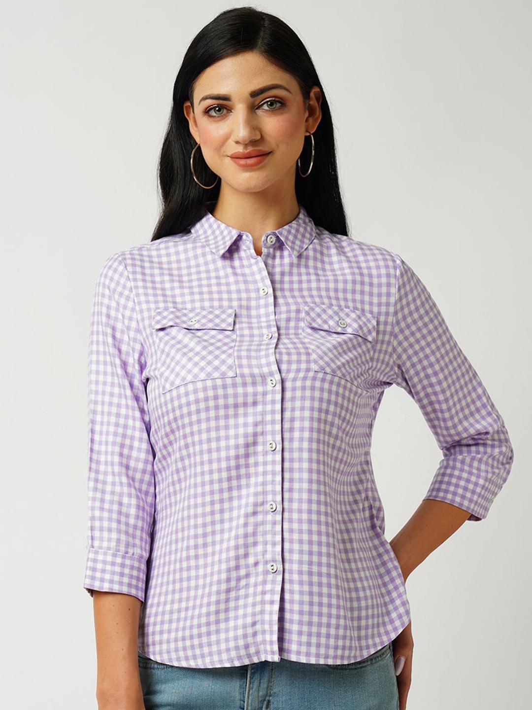 

Kraus Jeans Slim Fit Gingham Checks Casual Shirt, Lavender